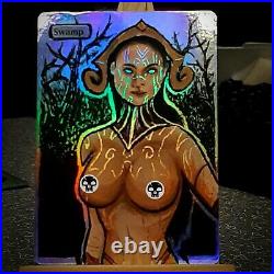 Hand Painted Foil Altered Art Magic The Gathering MTG Swamp Card NSFW Liliana
