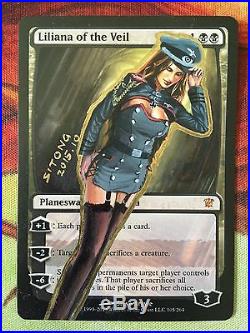 MTG ALTERED ART HAND PAINTED LILIANA OF THE VEIL SEXY ARMY UNIFORM BY SITONG