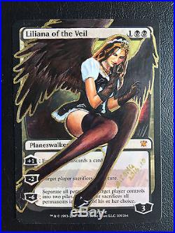 Mtg Altered Art Hand Painted Liliana Of The Veil Sexy Black Angel By Sitong