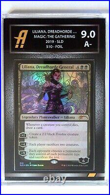 MTG Card Liliana, Dreadhorde General Stained Glass SLD Graded Ambr 9 Black Fade